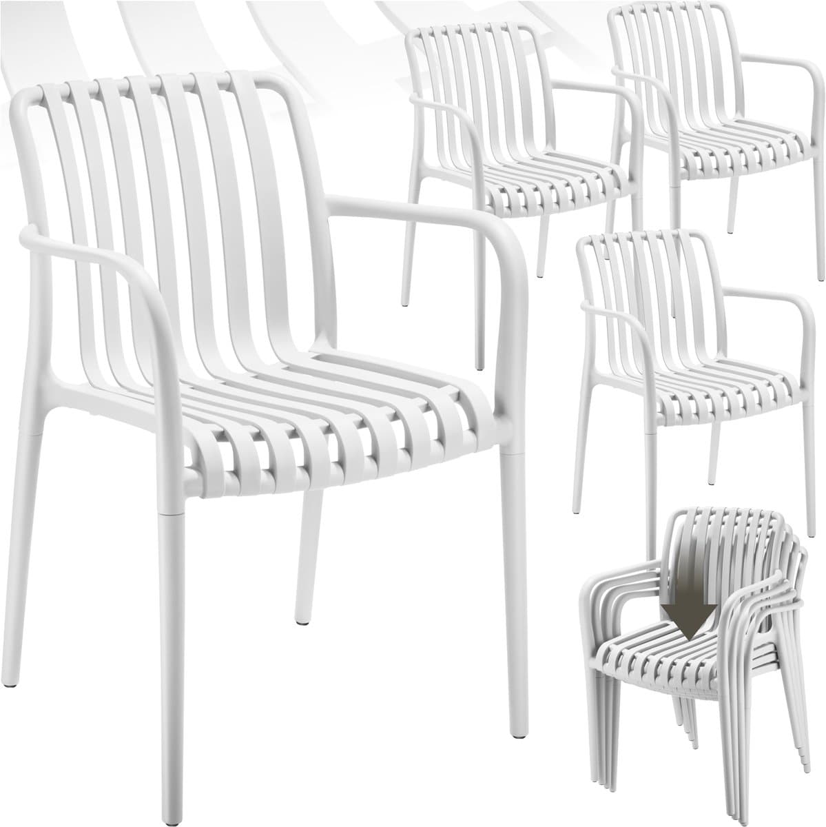 tectake® Set van 4 Tuinstoelen Alcudia - Creme - Kunststof Stoelen met Armleuning - Tuinset voor om de Tuintafel of op de Camping - Stapelbaar - Stoelen voor Tuin, Terras of Balkon - Weerbestendig en UV-bestendig - Draagkracht 120kg per Tuinstoel