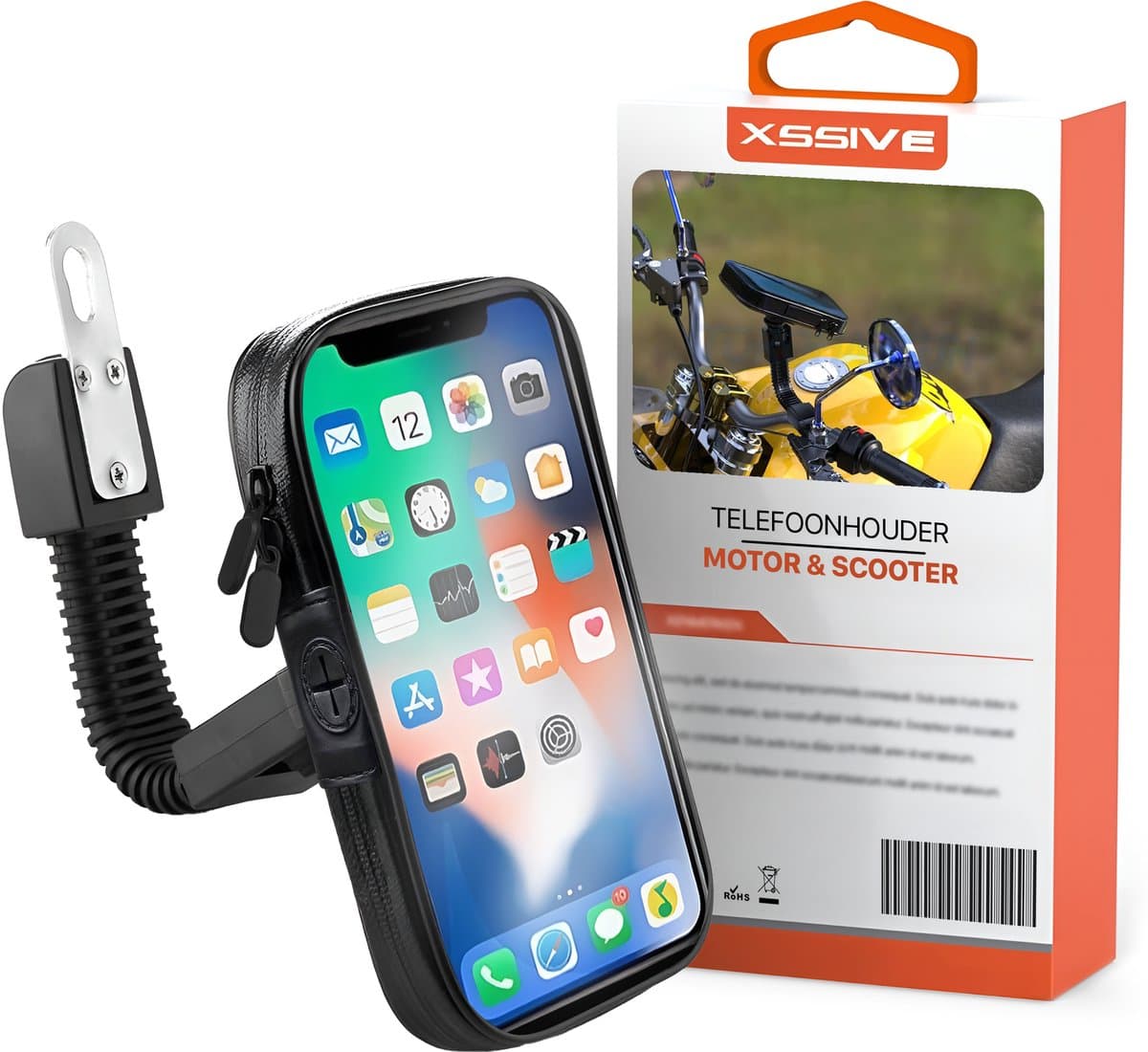 Xssive M1 Telefoonhouder Motor en Scooter - Spiegelbevestiging - Flexibele Stang - Waterdicht - Geschikt voor o.a Vespa, Kawasaki, Ducatti, Sym, Piaggio, Kymco - GSM Houder
