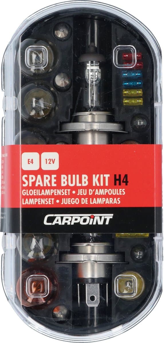Carpoint H4 Autolampenset – 30-delig – E Keur – 18 lampen & 12 steekzekeringen - Compacte Opbergbox – Eenvoudig te Installeren
