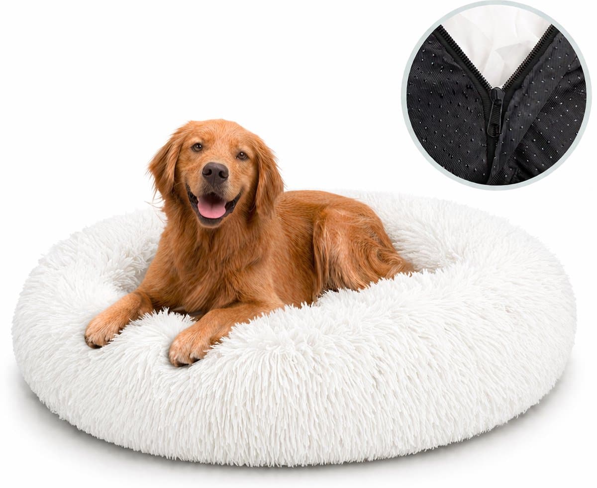 Behave Hondenmand Deluxe - Maat S - 50 cm - Hondenkussen - Hondenbed - Donutmand - Wasbaar - Fluffy - Donut - Wit