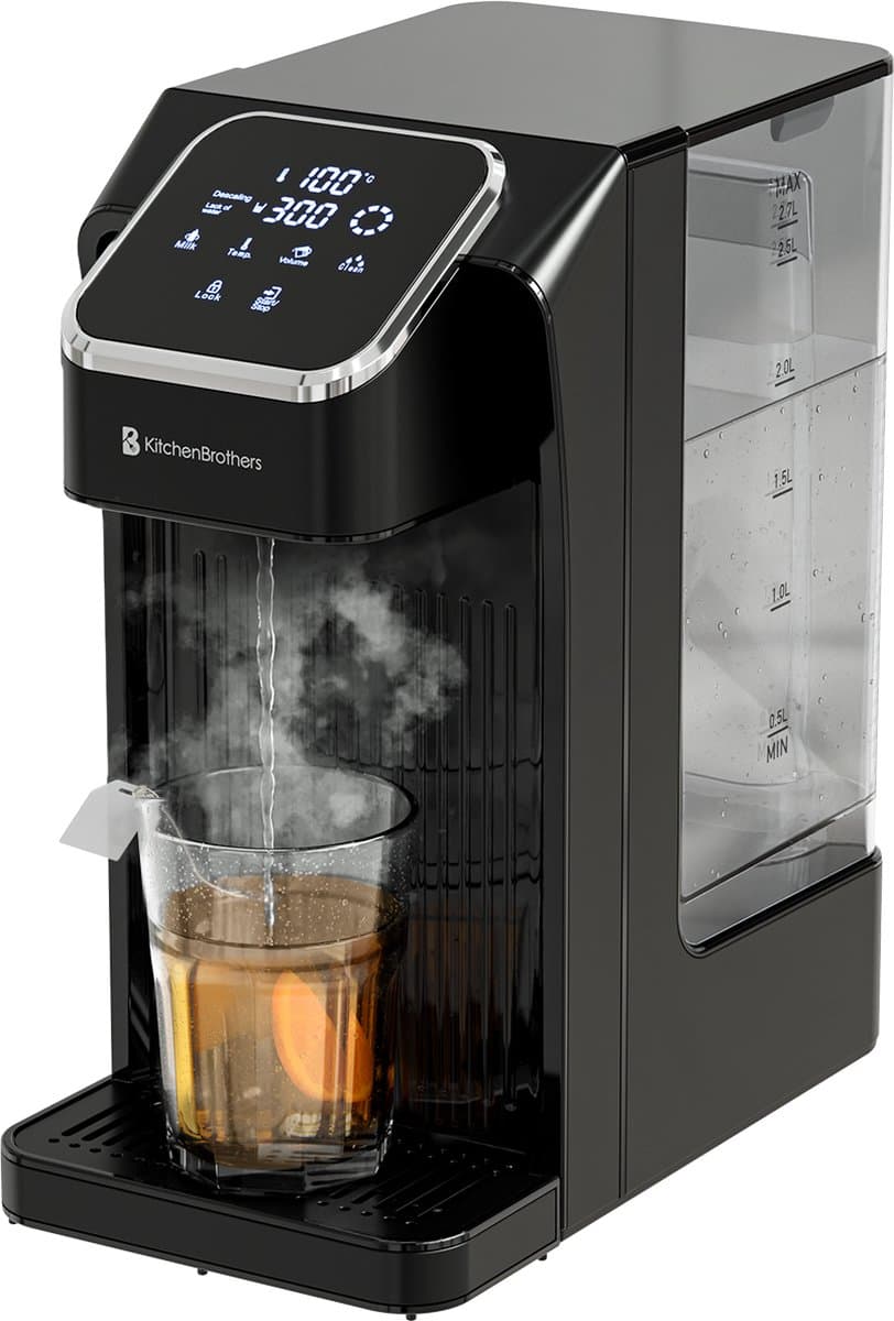 KitchenBrothers Heetwaterdispenser - 2.7L - Instant Waterkoker - BPA en PFAS Vrij - 7 standen van 100 t/m 400 ml - Heetwatertap - 40-100°C - Zwart