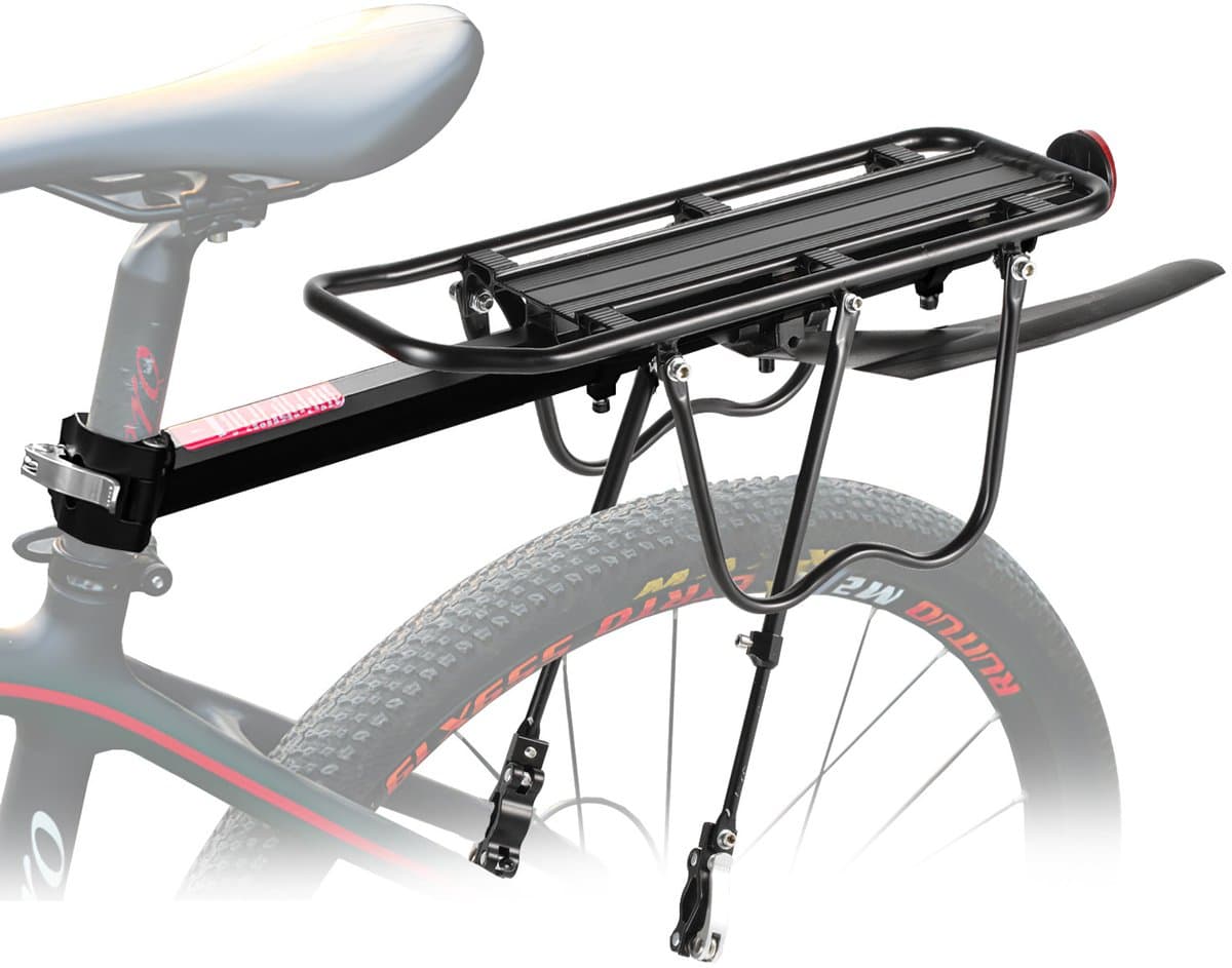 Bagagedrager fiets MTB voor zadelpen – Aluminium achterdrager met reflector en spatbord – 50 kg – Zwart
