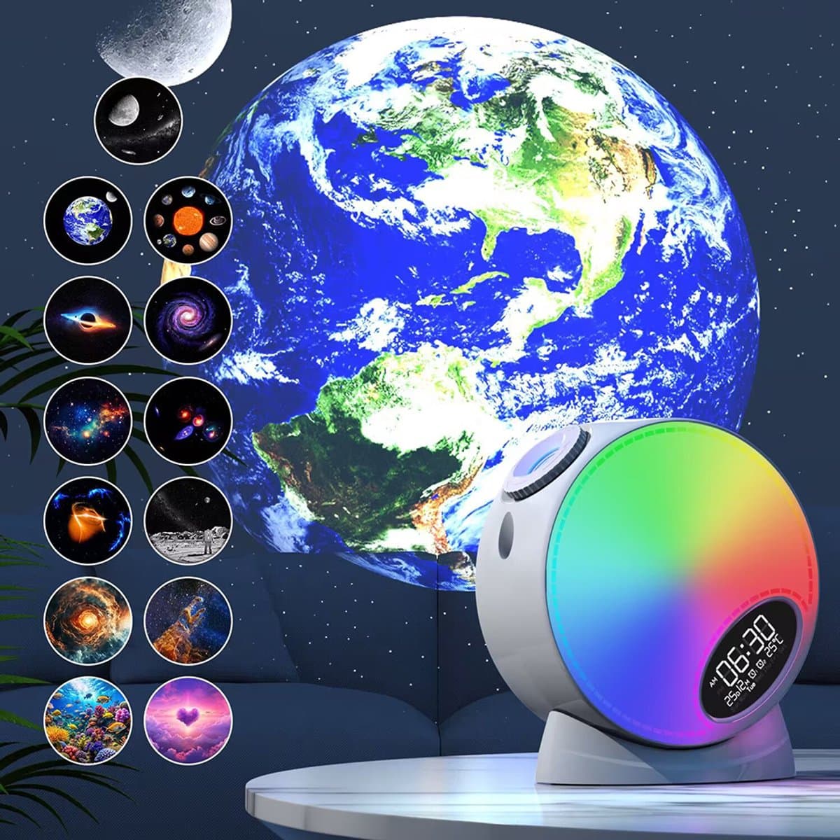 Galaxy Projector – Sterrenprojectie Wekker met Bluetooth Speaker – Nachtlampje met Rustgevende achtergrondgeluiden – 12 Lenzen Sterrenprojectie – verlichtingsapparaten