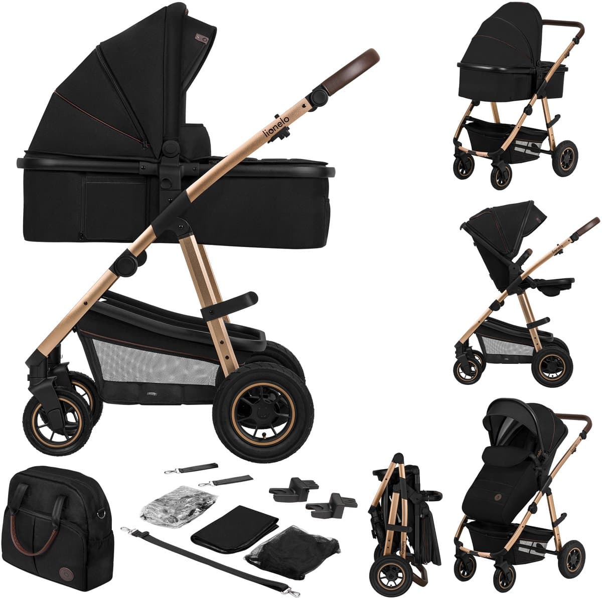Lionelo Amber 2in1 - Kinderwagen 2 in 1 - Reiswieg + Buggy - Vanaf geboorte tot 22 kg (0-4 jaar) - Luchtbanden - Volledige Vering - Comfortabel Ligmatras - Snel Inklapbaar - Luiertas - Klamboe - Regenhoes - Verschoonmatje - Wandelwagen - Baby Peuter