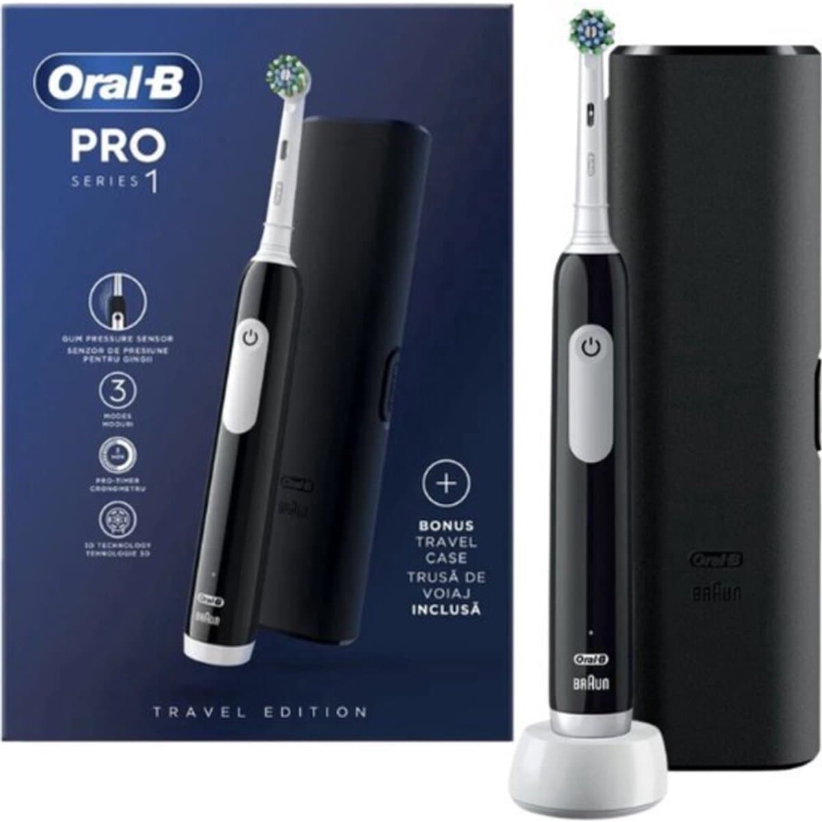 Oral-B Pro 1 Cross Action Elektrische Tandenborstel - zwart - 2-min Timer - Roterend-Oscillerend - Oplaadbaar - Batterij/Accu