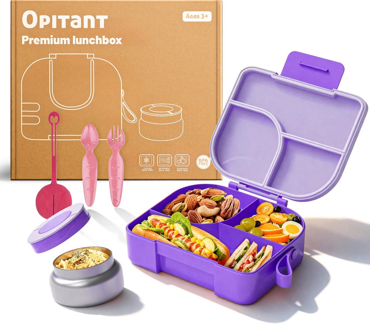 BentOH! Bento Box Kinderen & Volwassenen - Paars– Lekvrije Lunchbox met Vakverdeling – Magnetron- & Vaatwasserbestendig – Inclusief lepelset
