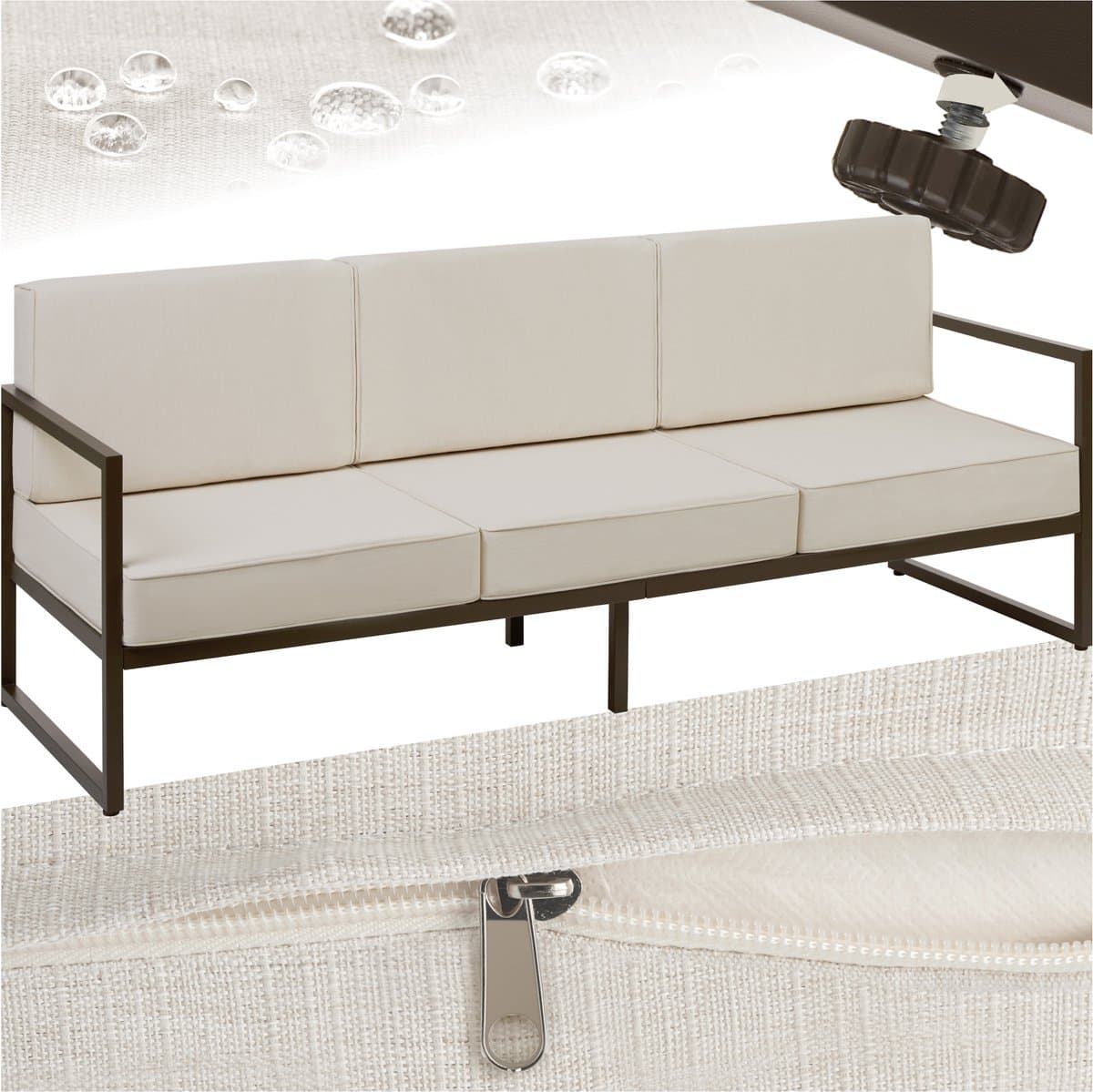tectake® Comosa Loungebank - 3-zits Tuinbank - Comfortabele Lounge Bank met Dikke Kussens - Outdoor Sofa met Waterafstotende Hoezen - Stevig Stalen Frame - Balkon en Tuin Loungebank - Tuinmeubelen