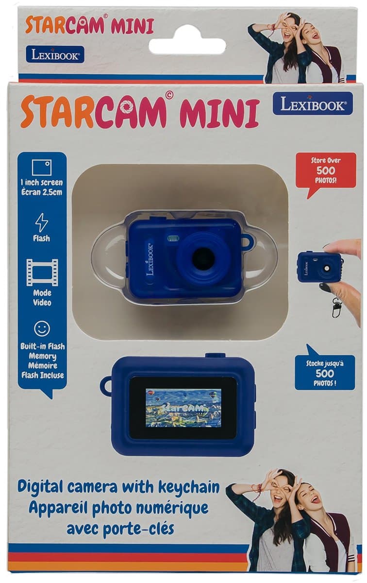 Sleutelhanger Miniatuur Digitale camera Lichtblauw met ingebouwd flashgeheugen