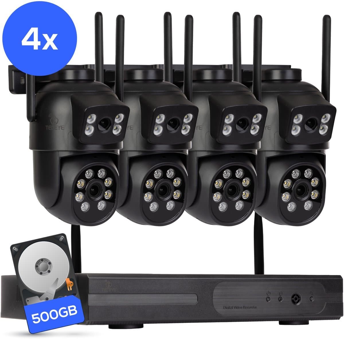 Teceye Dual Camera Beveiliging Set met 4x Wifi IP Camera - Camera Beveiliging Buiten Draadloos, Wifi Beveiligingscamera Set Buiten - Beveiligingscamera - Beveiligingscamera buiten - Beveiligingscamera Draadloos buiten - CCTV Camerasysteem