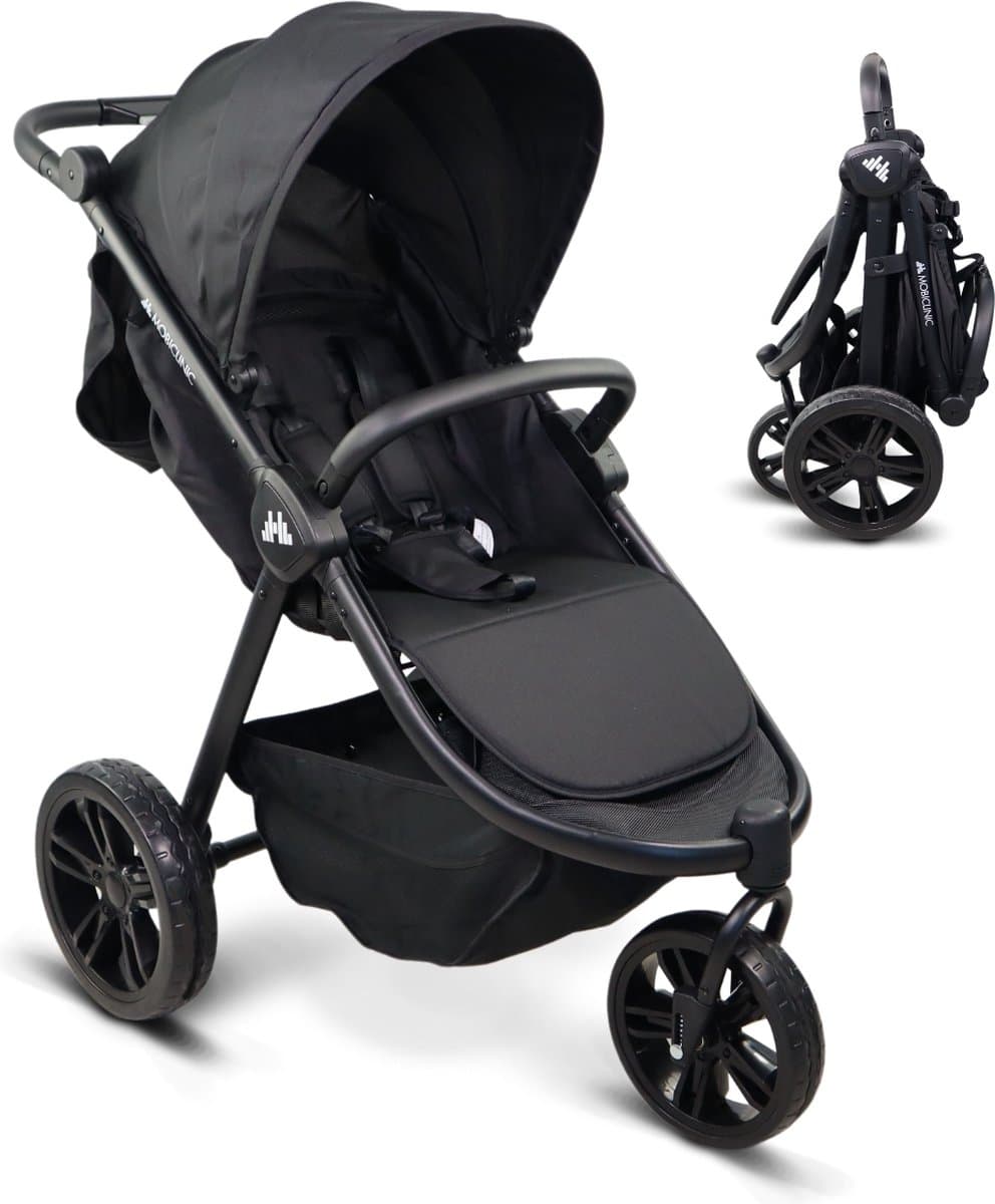 Mobiclinic Agnes - Kinderwagen 2-in-1 - Met 3 wielen - Ultracompact - Handgreep met één hendel - 0 tot 3 jaar - 5 puntsgordel - 0-22 kg - Multifunctionele Buggy 2 in 1 - Afneembare stang - Zwart