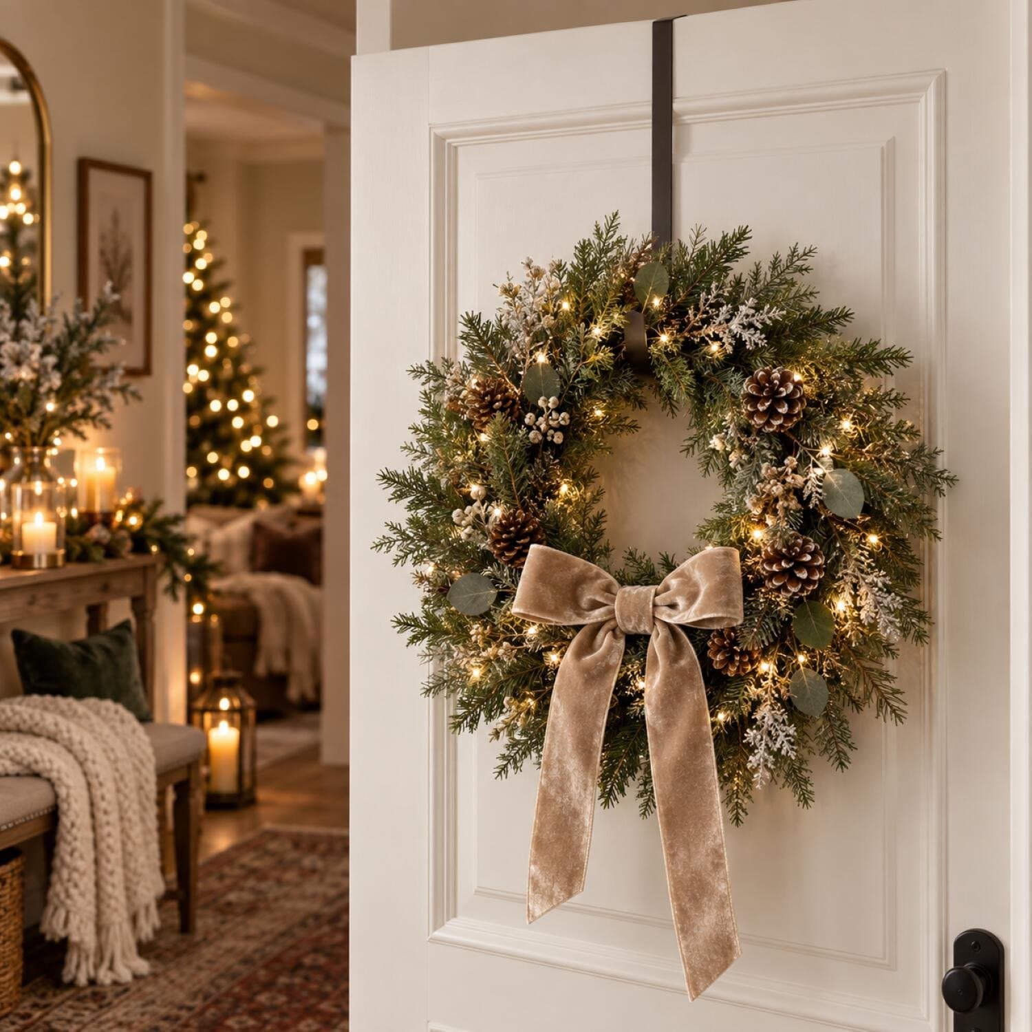 Decoris Kerstkrans hanger - 3x - 28 cm - ijzer - kerstkransen ophangen - deurhanger/haak - deurhanger