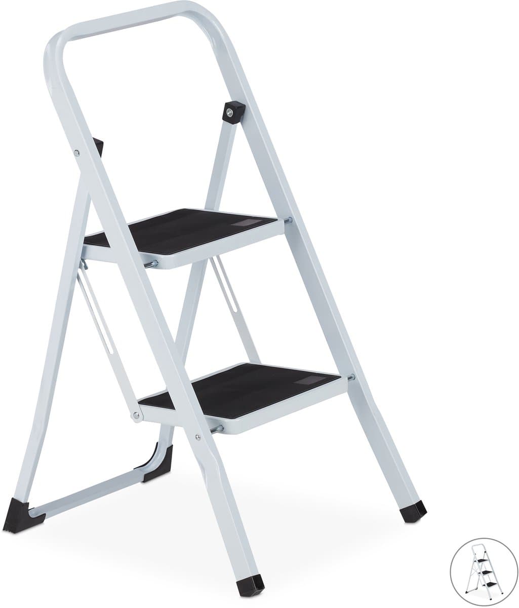 Relaxdays huishoudtrap - keukentrap - inklapbaar - ladder - metaal - trapladder - 2 tredes