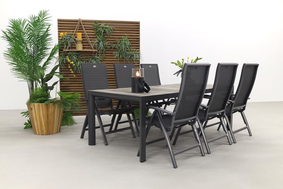 Hartman Valentino/Kings 6-persoons verstelbare dining tuinset 220x100 cm. - Antraciet