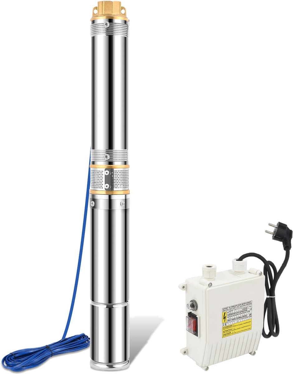 Diepe Bronpomp - Stroom 4000 L/H - 1100W Dompelpomp - Maximale Opvoerhoogte van 34m - met Externe Schakelkast en 20 m Stroomkabel - met Terugslagklep en Filter - Voor Regentonnen Reservoirs - Kanalen - Rivieren