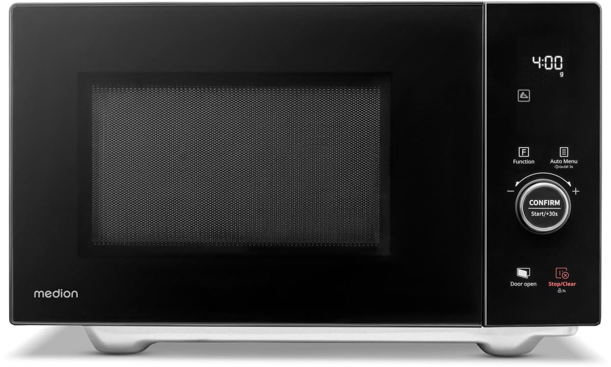 MEDION magnetron met grill en heteluchtfunctie (25 liter, 900 watt, 1100 watt bovengrill & 500 watt ondergrill, 2100 watt heteluchtfunctie, 11 programma's, 10 vermogensniveaus, roestvrij staal, MD1204