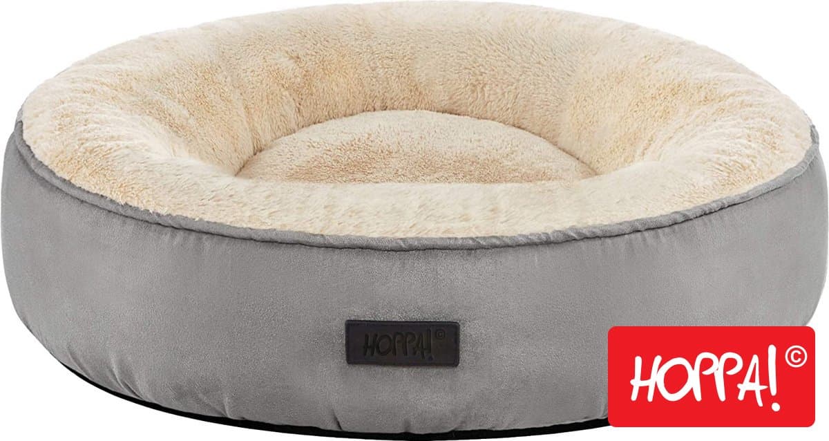 Hoppa! Hondenmand - Hondenbed - Kattenmand - Kattenbed - Afneembare hoes - Honden / Katten Donut - Ø 50 cm - Lichtgrijs