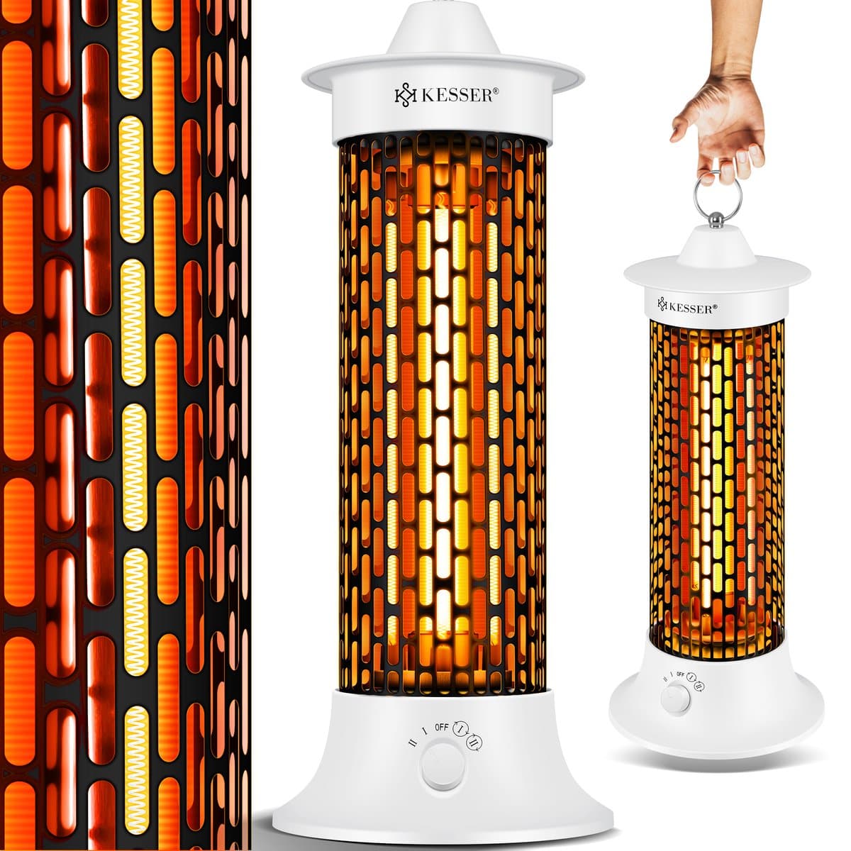 KESSER® Elektrische Kachel 1200W Terrasverwarmer Energiezuinig Infrarood Verwarming Staand Heater IP55 Verwarmer - Wit