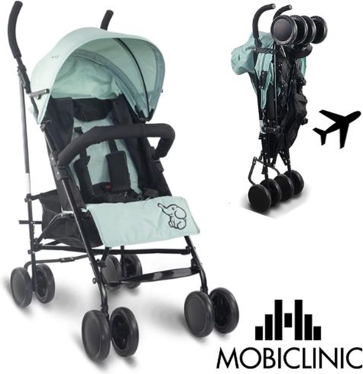 Mobiclinic Elefant - Kinderwagen – Buggy - Plooibuggy - Verstelbaar - Inklapbaar - XL mand - Max. 15kg - Met opbergmand
