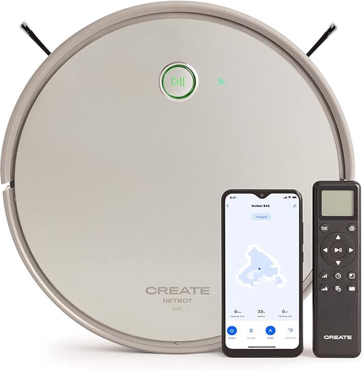 CREATE NETBOT S40 - 4-in-1 Robotstofzuiger Smart - Dweilfunctie - Automatisch - Laadstation - Google Home & Alexia