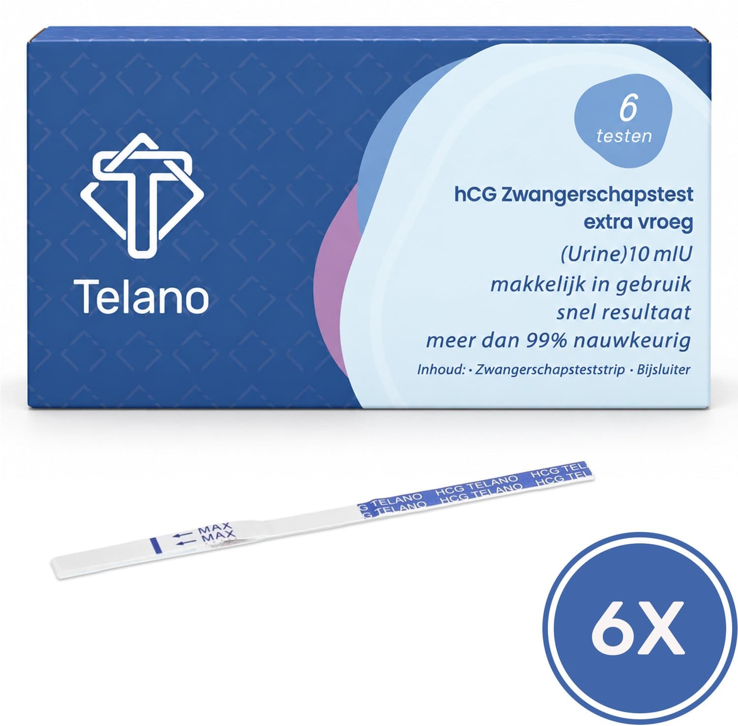 Telano Zwangerschapstest Extra Vroeg 6 stuks Dipstick - Zwangerschapstesten 6 Dagen Eerder - Extra Gevoelige Strip van 4 mm