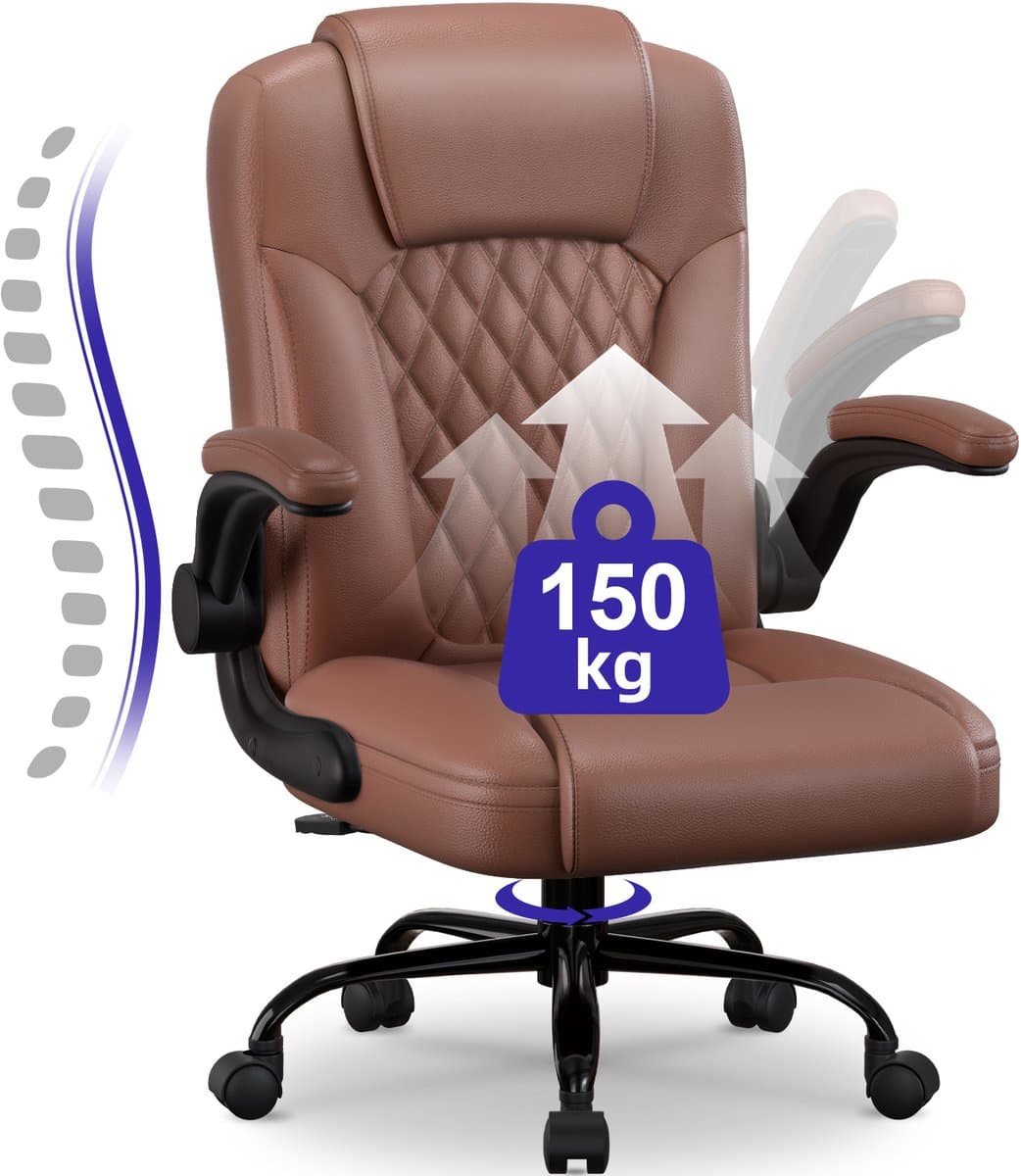 Elekiatech Ergonomische Bureaustoel-Bureaustoel-met 90°-120°Rugleuning Bureaustoelen voor Volwassenen-Inklapbare Armleuningen-Office Chair-Gaming Stoel-150kg - Bruin