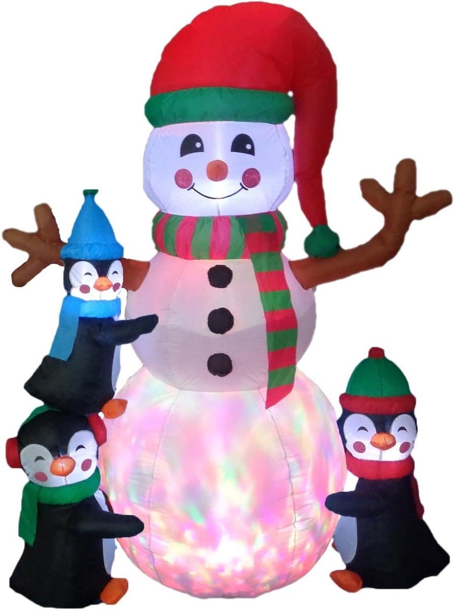 Opblaasbare Kerstfiguur - Winter Decoratie - Tuin Verlichten - Drie Pinguïns Sneeuwman - 6 Voet Hoog - Multicolor