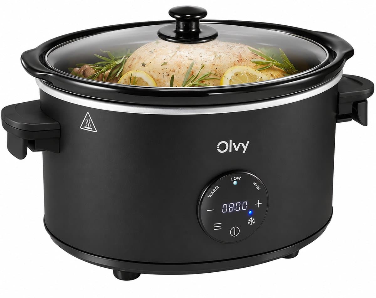 Olvy Digitale Slowcooker met Timer - Incl. Slowcooker e-kookboek - PFAS-vrij - 6 Liter - Keramische binnenpan