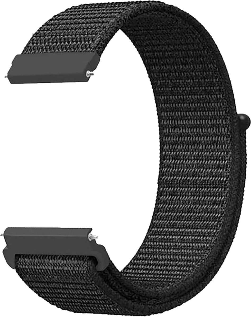 YONO Nylon Smartwatch Bandje 20mm - Horlogebandje geschikt voor Samsung Galaxy Watch 7 6 5 4 - Classic - Garmin Vivoactive 5/6 - Forerunner 245 - Venu SQ 2 - Vivomove - Huawei - Zwart