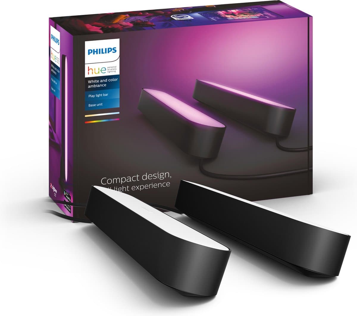 Philips Hue Play lightbar - wit en gekleurd licht -Beleef de ultieme game-ervaring - zwart - 2-pack - basis