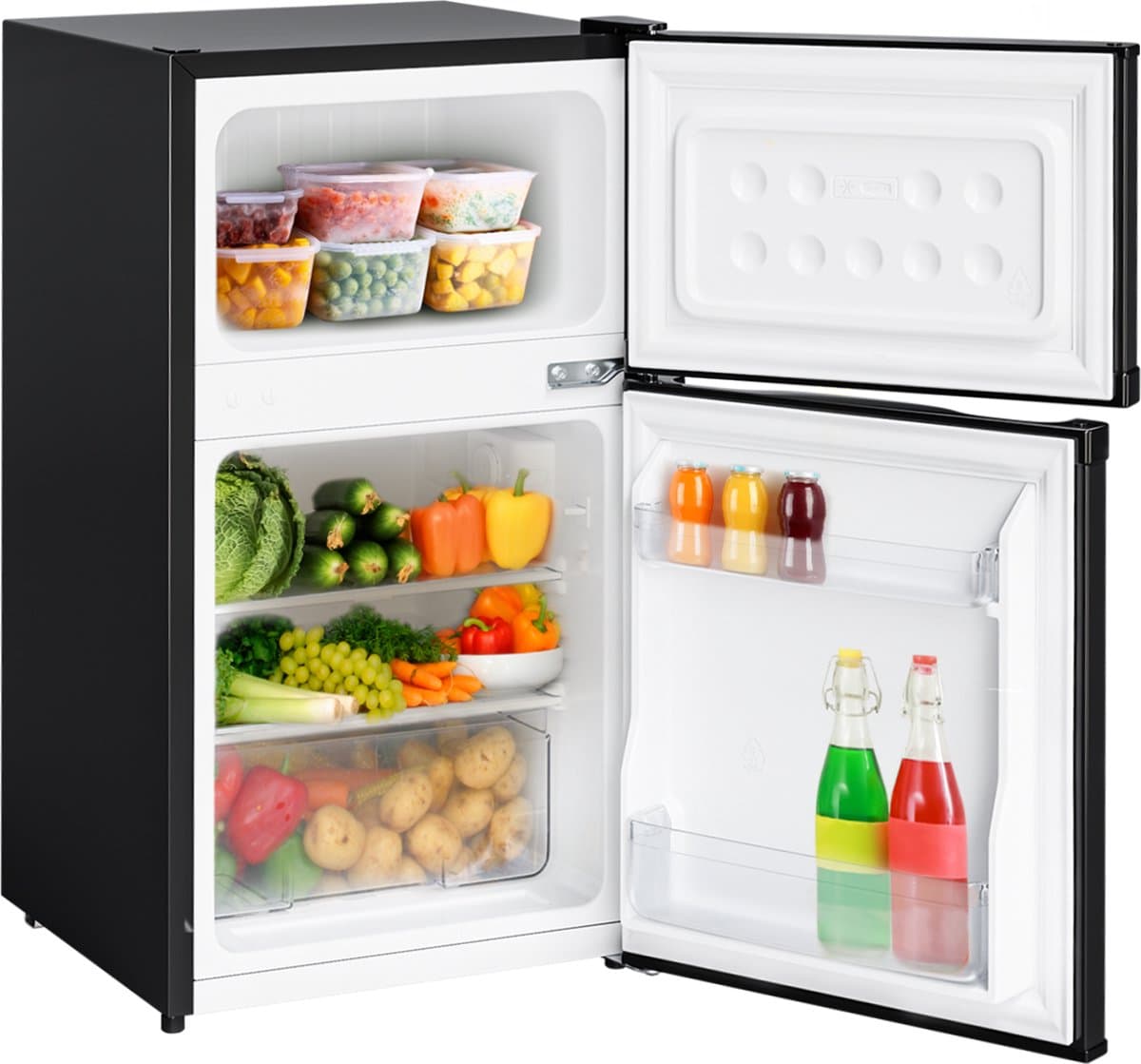 KitchenBrothers Koelkast - 61L Koelvak - 24L Vriesvak - Koelvriescombinatie - IJskast - Frigo - Vrijstaand - Zwart