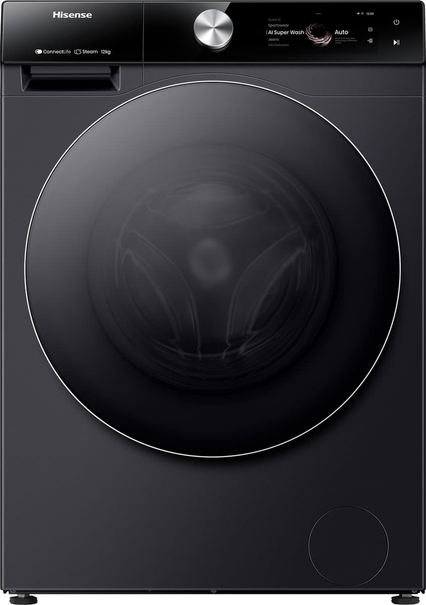 Hisense 7S Serie WF7S1247BB - Wasmachine met Energielabel A -20% - 12kg - TFT display - Auto dosing - 70dB (A) - Steam Wash -1400 toeren - Power Wash 49' - Connectlife