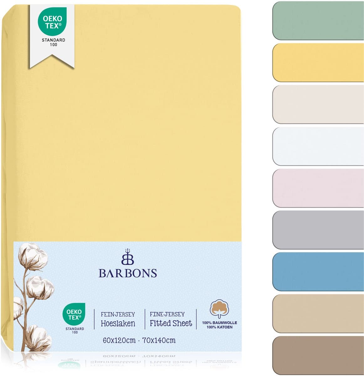 Barbons hoeslaken 70x140 - 60x120 hoeslakens ledikant Baby - 100% Katoen - Babybedje Banaan