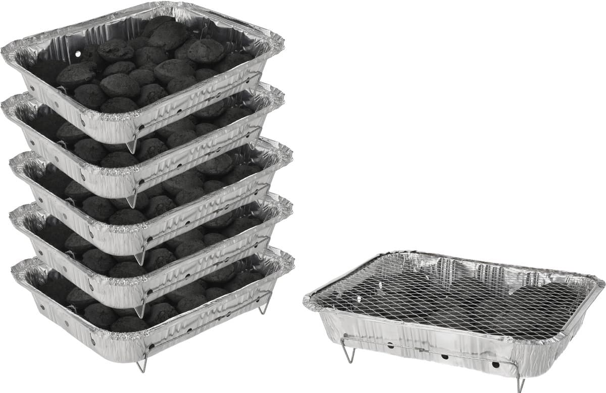 Wegwerp Barbecue met Houtskool – 5 Stuks – Instant BBQ voor Camping, Balkon of Picknick – Inclusief Rooster – Barbecue Accessoires – BBQ Kopen