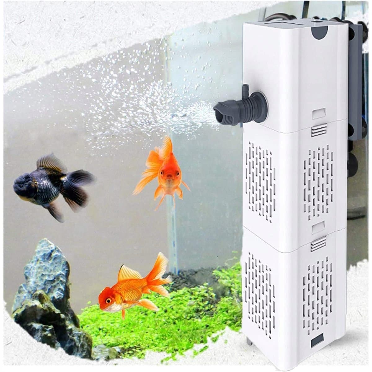 Waterpomp - Aquarium Filterpomp 6W - 500 L/Uur Capiciteit - Met 3 Uitlaten & Biologisch Spons - IP68 Waterdicht - Voor Vissenkom & Vijver - Eenvoudige Installatie