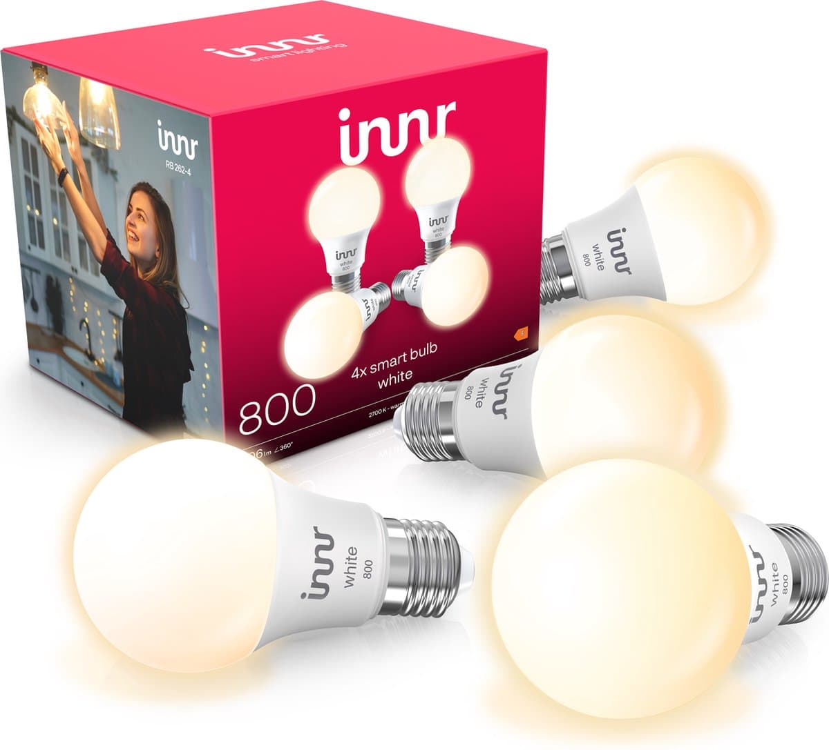 Innr smart E27 LED lamp - geschikt voor Philips Hue - Zigbee bulb - warmwit licht - slimme lamp - dimbaar - 806 lumen - 4 pack