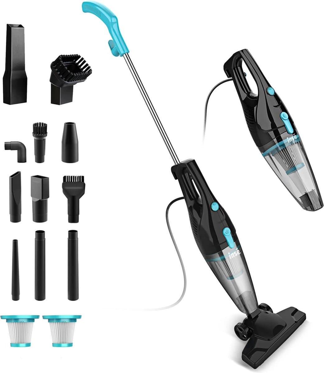 Steelstofzuiger - 2-in-1 Handstofzuiger - Stofzuiger Zonder Zak - Vacuum Cleaner - Met Snoer & Steel - Kruimeldief - Zwart & Blauw