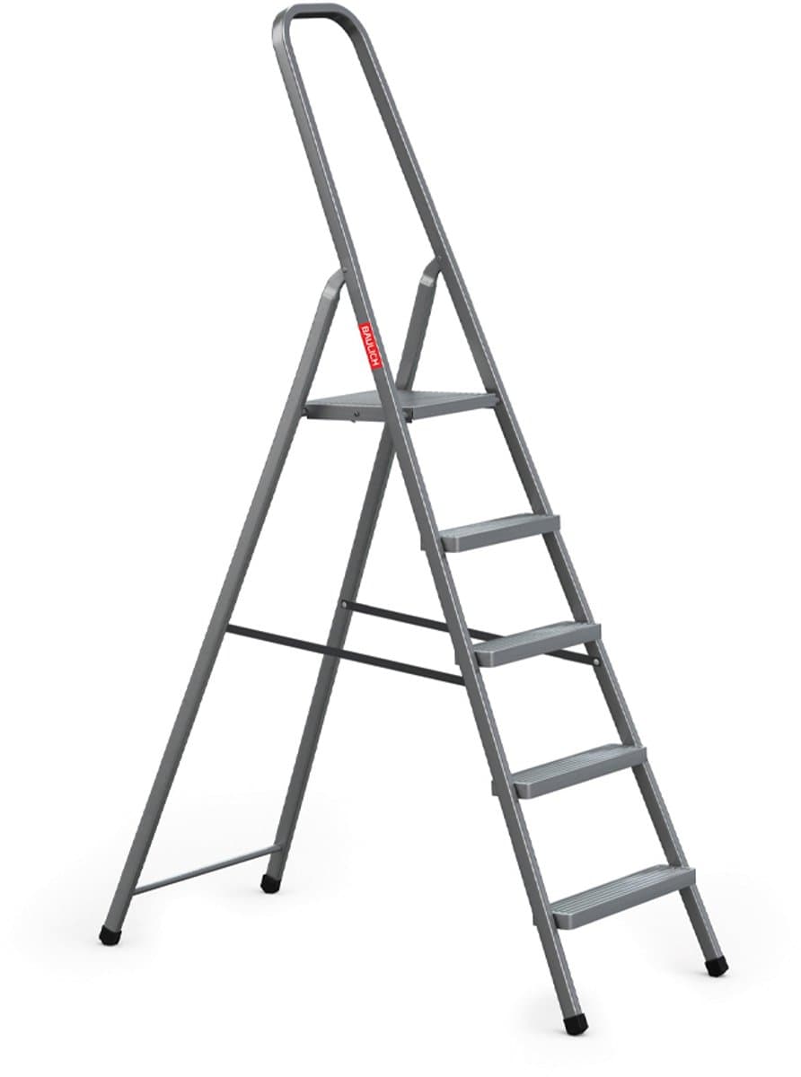 Baulich Opvouwbare huishoudtrap - Stalen vouwladder met 5 antislip treden en platform, draagvermogen 125 kg, werkhoogte 300 cm, stabiel met geprofileerde voeten