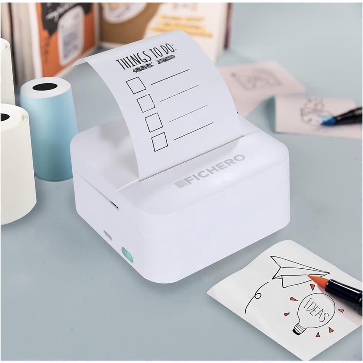Fichero Mini Pocket Printer voor mobiel | Zonder Inkt | Draadloos Bluetooth | Inclusief 3 printrollen