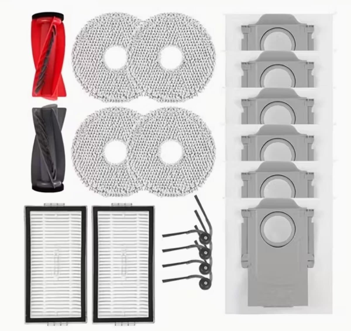 10R Accessoires voor Roborock Saros 10R, Qrevo CurvX Robotstofzuiger en Dweil, 1 Set Hoofdborstel, 2 HEPA-filters, 4 Zijborstels, 4 Dweilkussens, 6 Stofzakken