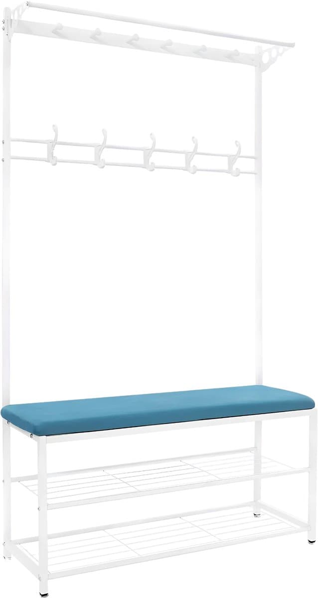 Kapstok met bank - Kledingrek - Schoenenrek - Voor kledingopslag en schoenen - Multifunctioneel - Met haken en bankje - Blauw