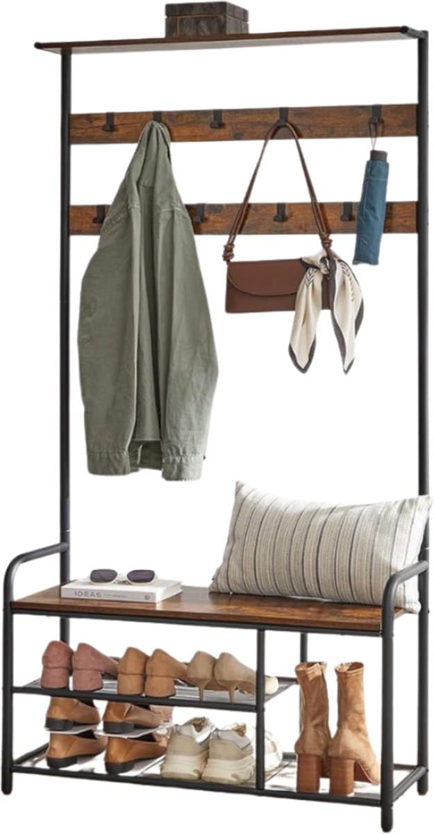 MIRA Home - Kapstok - Kledingrek - Schoenenrek - Opbergrek - Vintage - 30x85x180,5