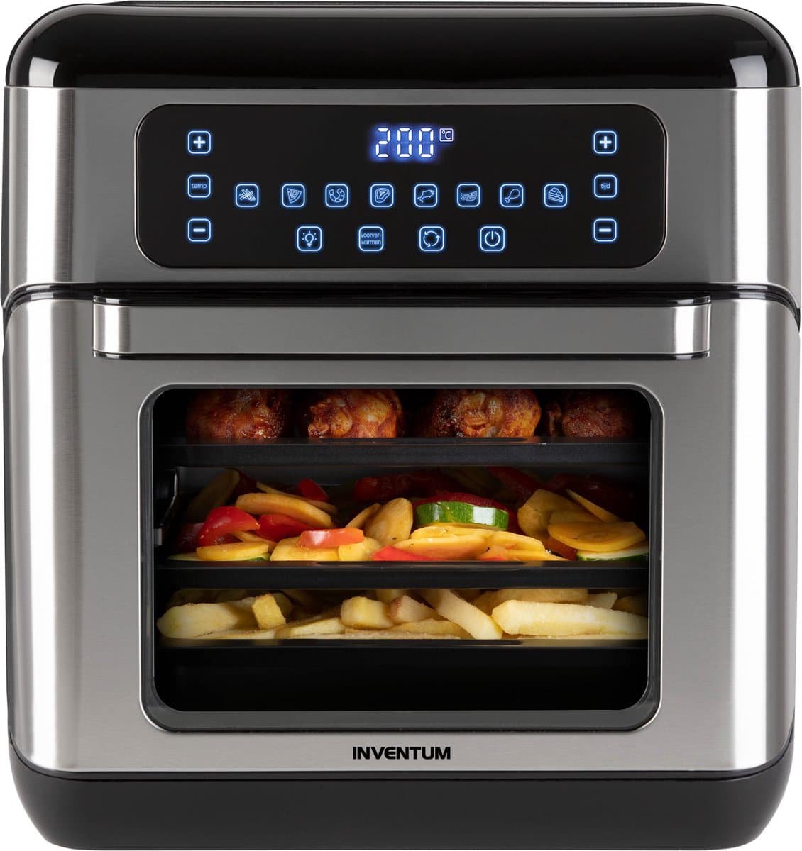 Inventum GF1200HLD Airfryer Oven XXL - 12L - 8 programma's - 80-200 °C - Tot 6 personen - Zwart/RVS