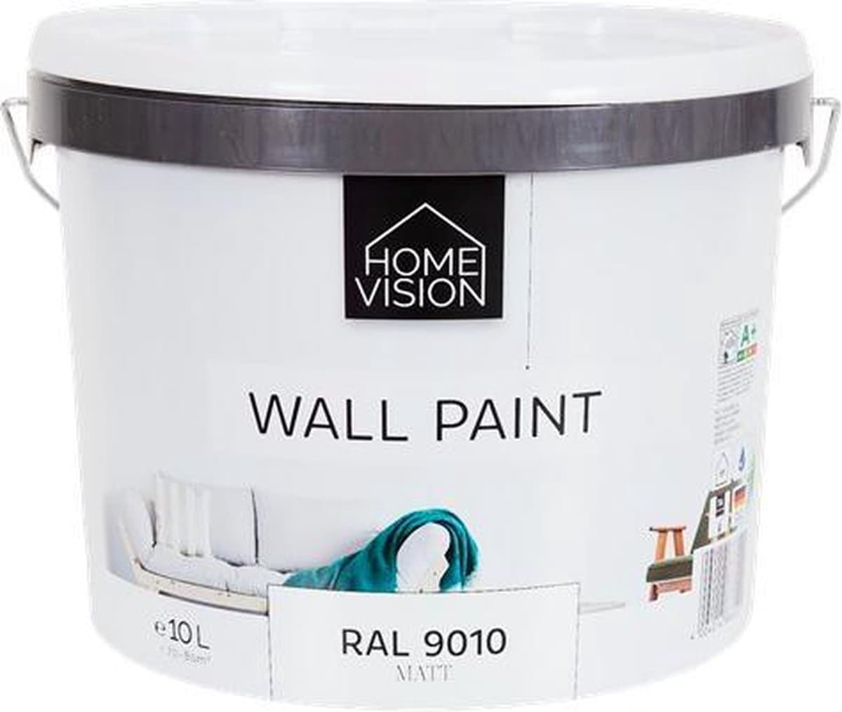 WDMT matte muurverf | 10 liter | RAL 9010 | Ca. 70-80 m²