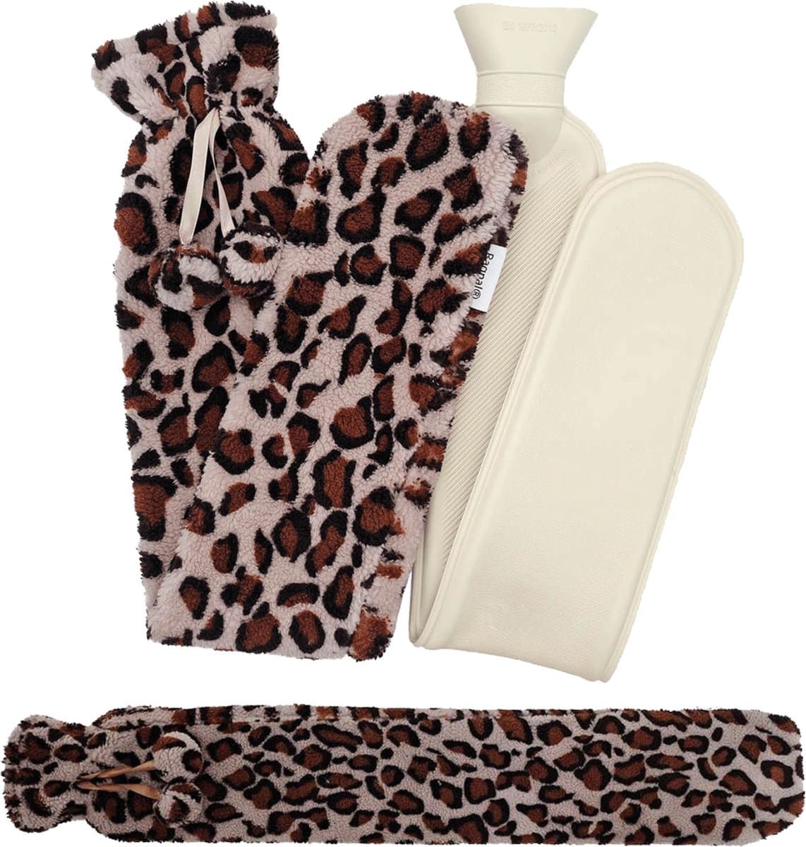 Ragnal Warmwaterkruik - Panterprint licht - Kruik Met extra zachte hoes - Warmtekussen - Extra Lang - 2L Inhoud - 8 uur warmte - Kruik - XXL