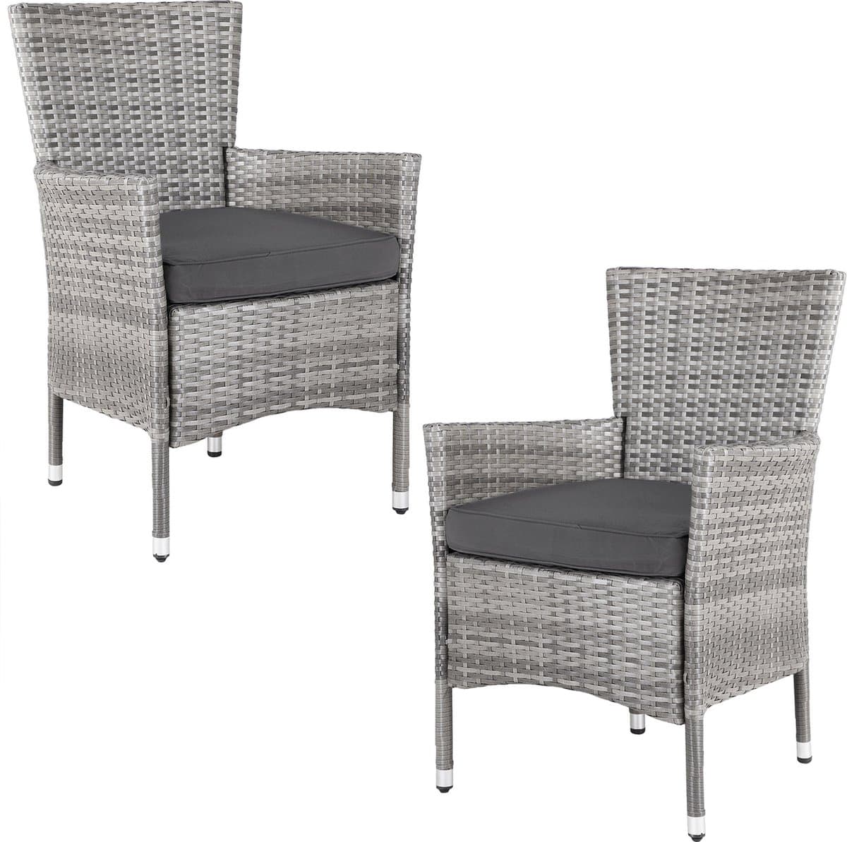 Casaria Polyrattan Tuinstoel - 2 Stuks Stapelbaar & Kussens - Grijs