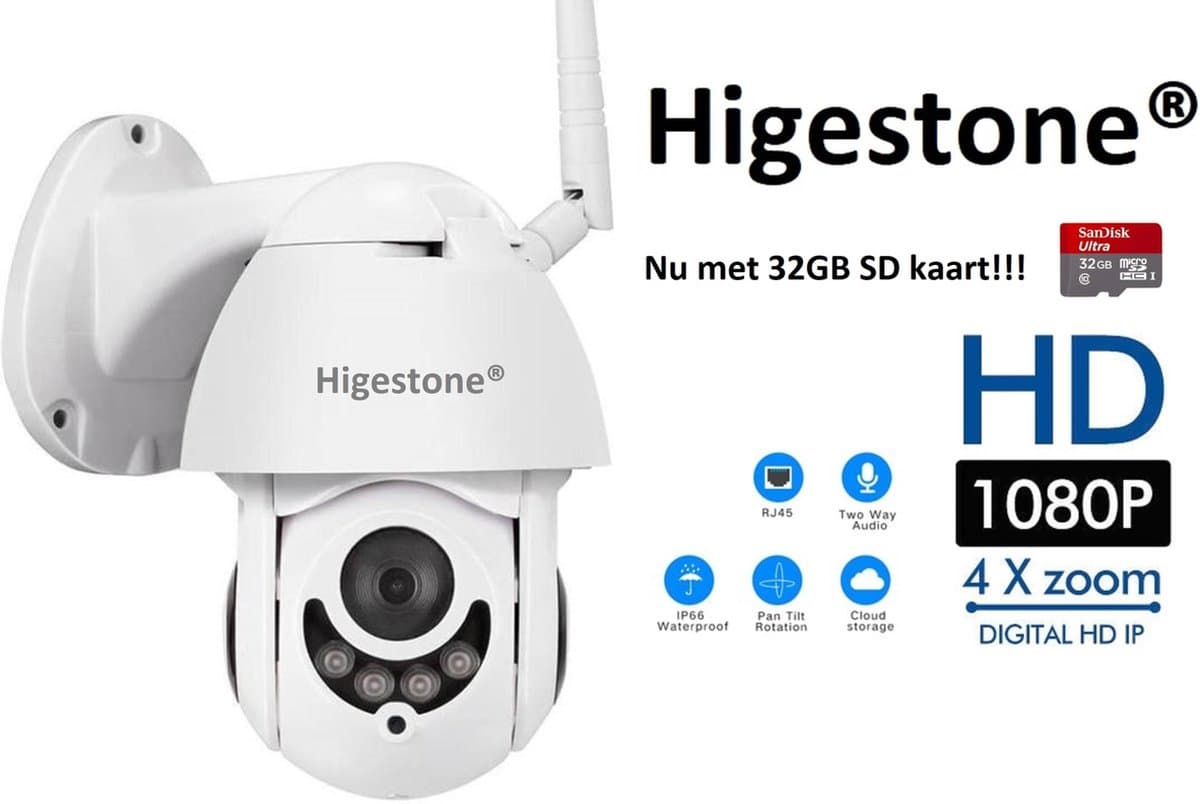 Higestone 1080P Met 32GB SD Kaart Nachtzicht Live Video Speed Dome Draadloze Wifi Beveiliging PTZ IP Camera IP66 Waterdichte Pan Tilt 4X Zoom IR Netwerk CCTV Surveillance