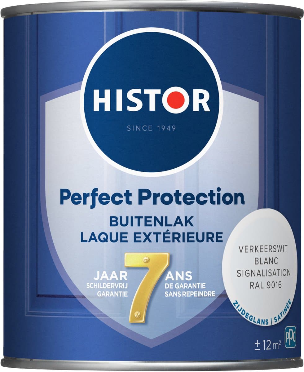 Histor Perfect Protection Buitenlak - Houtlak - Houtverf voor Buiten - Zijdeglans Verf voor Hout - Buitenverf - Verkeerswit RAL 9016 - 0.75 L