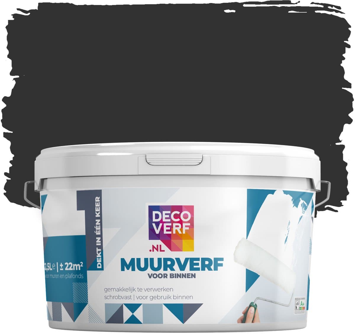 Decoverf muurverf mat nachtzwart, 2.5L