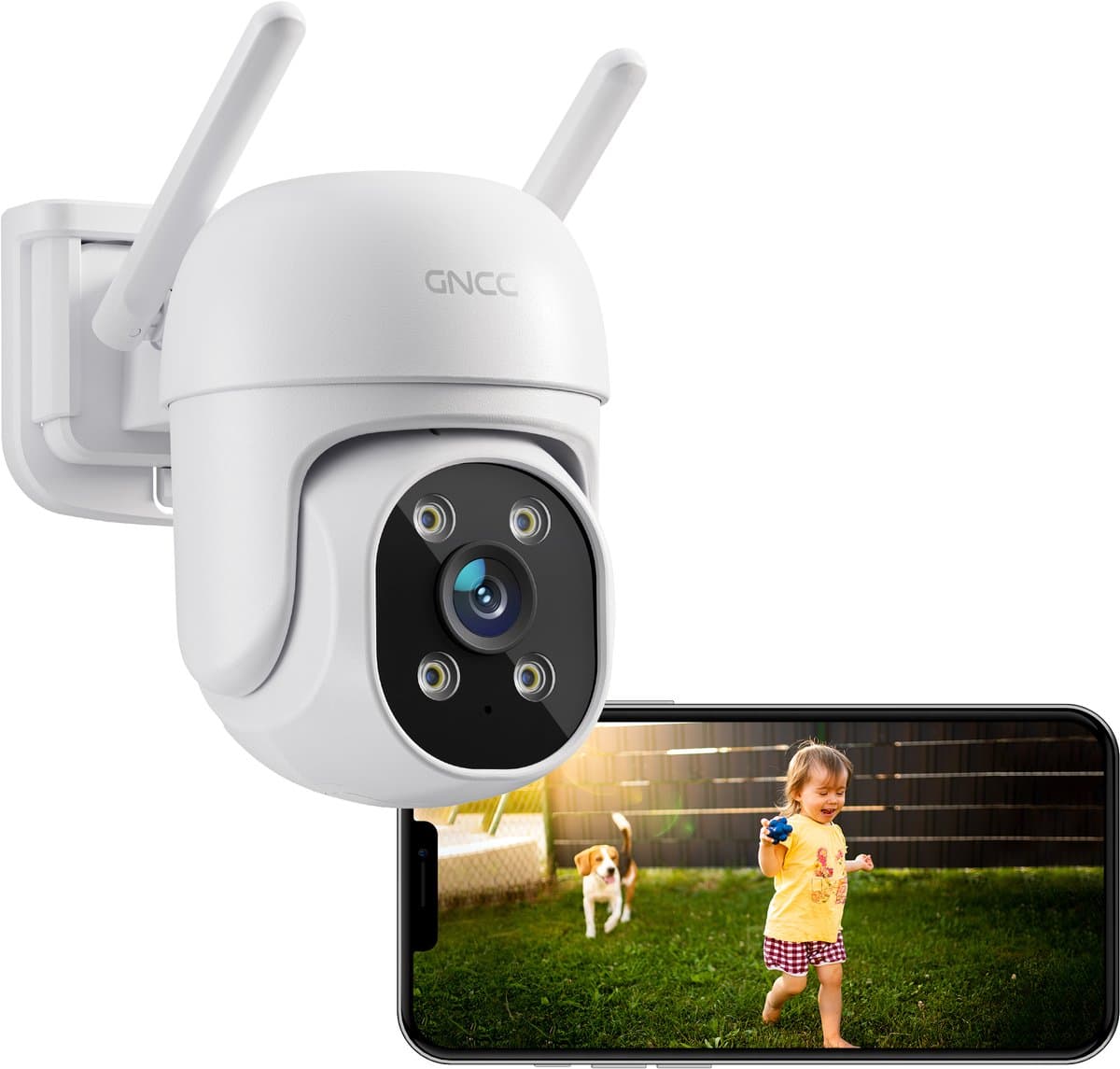 GNCC GK2C Bewakingscamera voor Buiten - 1080P IP-Camera's - Wifi Bluetooth en app - PTZ 360° - Waterdicht (IP66) - 2-Weg Audio - Wit