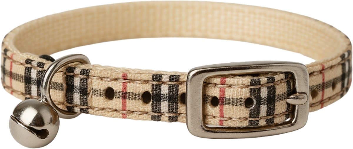 Animalking Kattenhalsband - Kattenbandje met Belletje - Halsband Kat - Cat Collar - Beige Geruit